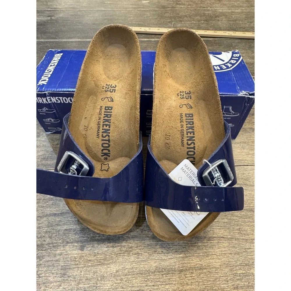Birkenstock Sandals Patent Leather Size Women 4 Kids Size 2-3 Slide Blue Purple‎